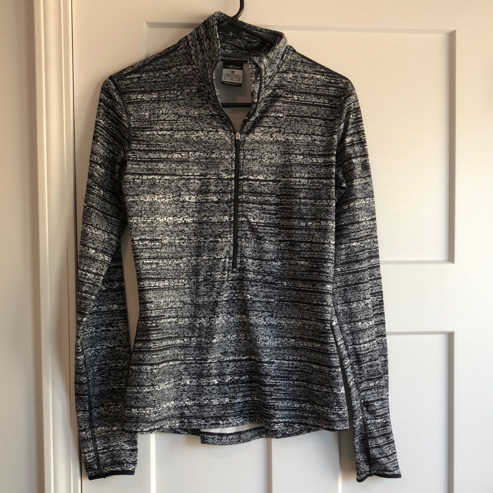 Nike Gray and Black Striped Quarter-Zip Pullover